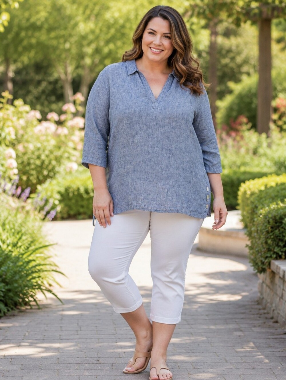 Antibes Blanc 100% Linen Blue Tunic Top Women’s Size 2X